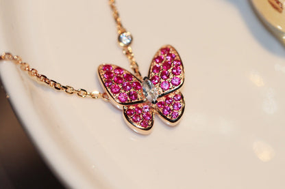 [⭐Novea]BUTTERFLY RED DIAMOND ROSE GOLD NECKLACE
