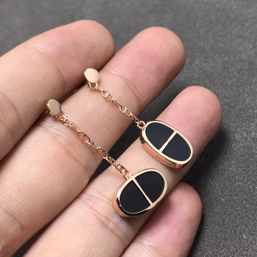 [⭐Novea]CHAINE VERSO BLACK CERAMIC SILVER EARRINGS