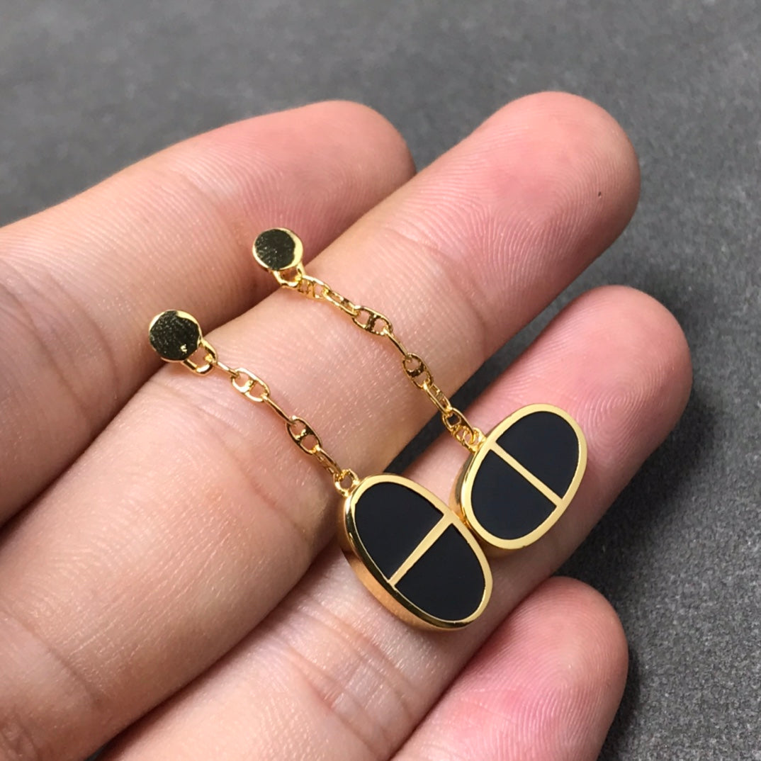 [⭐Novea]CHAINE VERSO BLACK CERAMIC SILVER EARRINGS