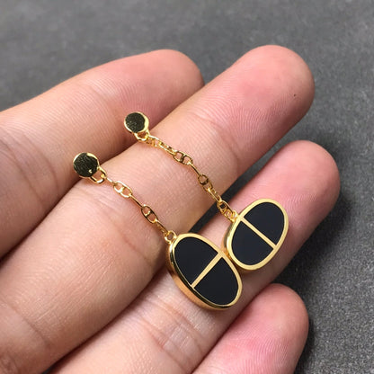 [⭐Novea]CHAINE VERSO BLACK CERAMIC SILVER EARRINGS