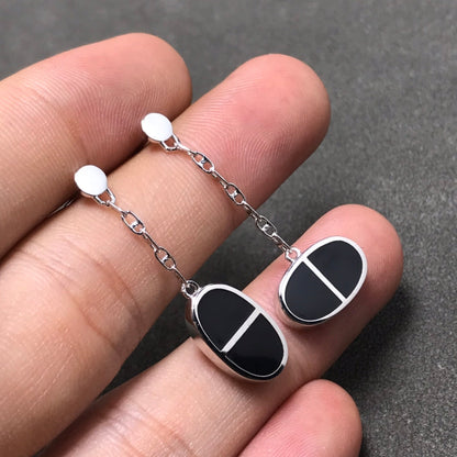 [⭐Novea]CHAINE VERSO BLACK CERAMIC SILVER EARRINGS