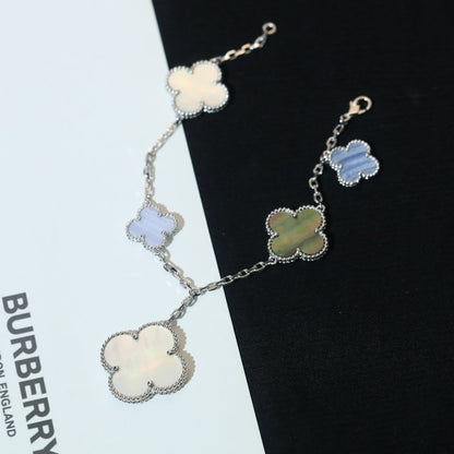[⭐Novea]CLOVER BRACELET 5 MOTIFS MOP CHALCEDONY SILVER