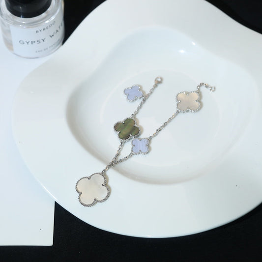 [⭐Novea]CLOVER BRACELET 5 MOTIFS MOP CHALCEDONY SILVER