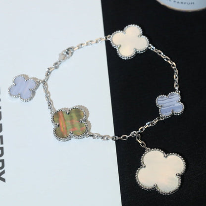 [⭐Novea]CLOVER BRACELET 5 MOTIFS MOP CHALCEDONY SILVER