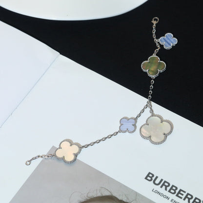 [⭐Novea]CLOVER BRACELET 5 MOTIFS MOP CHALCEDONY SILVER