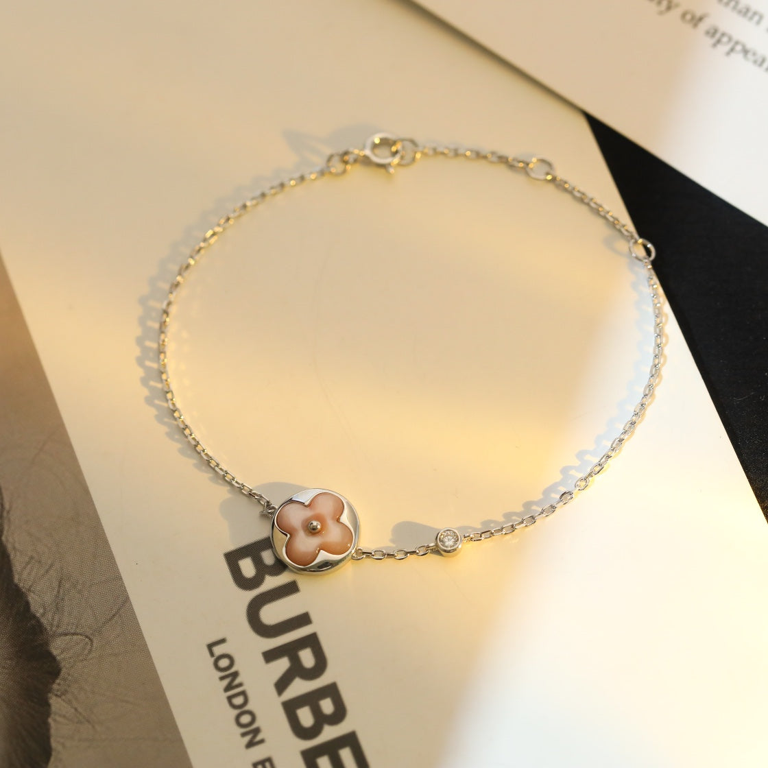 [⭐Novea]SUN MOTIF PINK MOP SILVER BRACELET