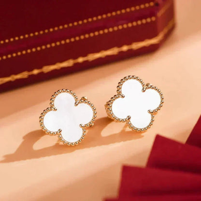 [⭐Novea]CLOVER MEDIUM 1 MOTIFS  WHITE MOP STUD EARRINGS