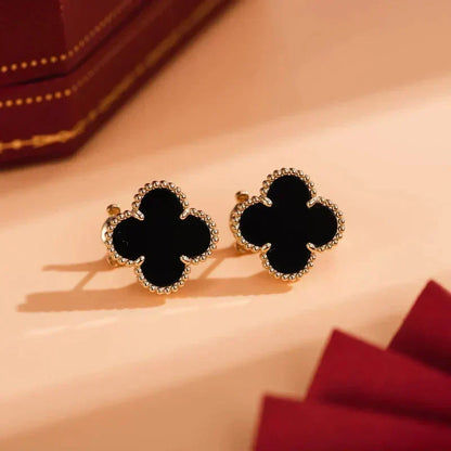 [⭐Novea]CLOVER MEDIUM 1 MOTIFS  ONYX STUD EARRINGS
