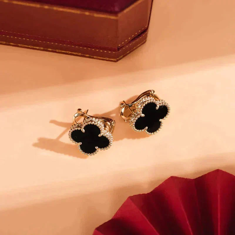 [⭐Novea]CLOVER MEDIUM 1 MOTIFS  ONYX STUD EARRINGS