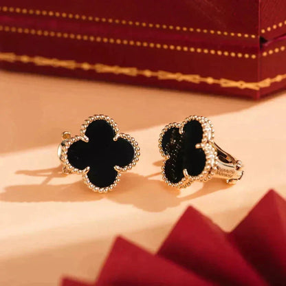 [⭐Novea]CLOVER MEDIUM 1 MOTIFS  ONYX STUD EARRINGS