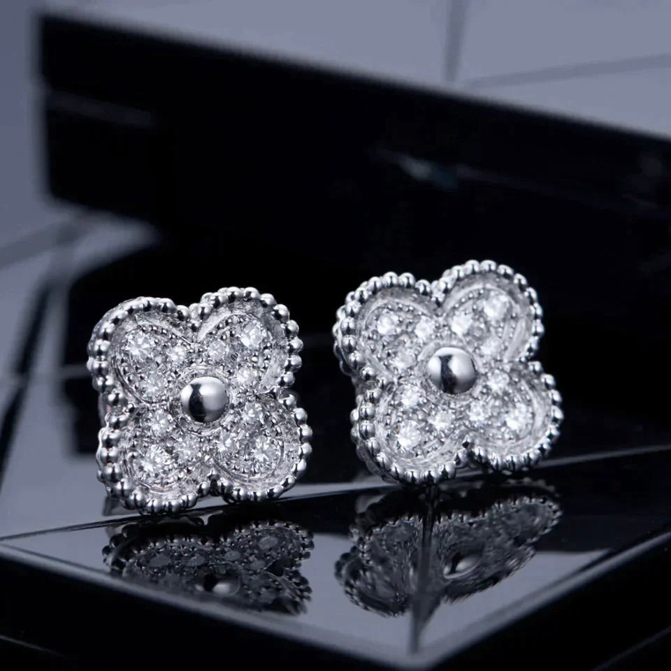 [⭐Novea]CLOVER 1 MOTIFS DIAMOND STUD EARRINGS SILVER