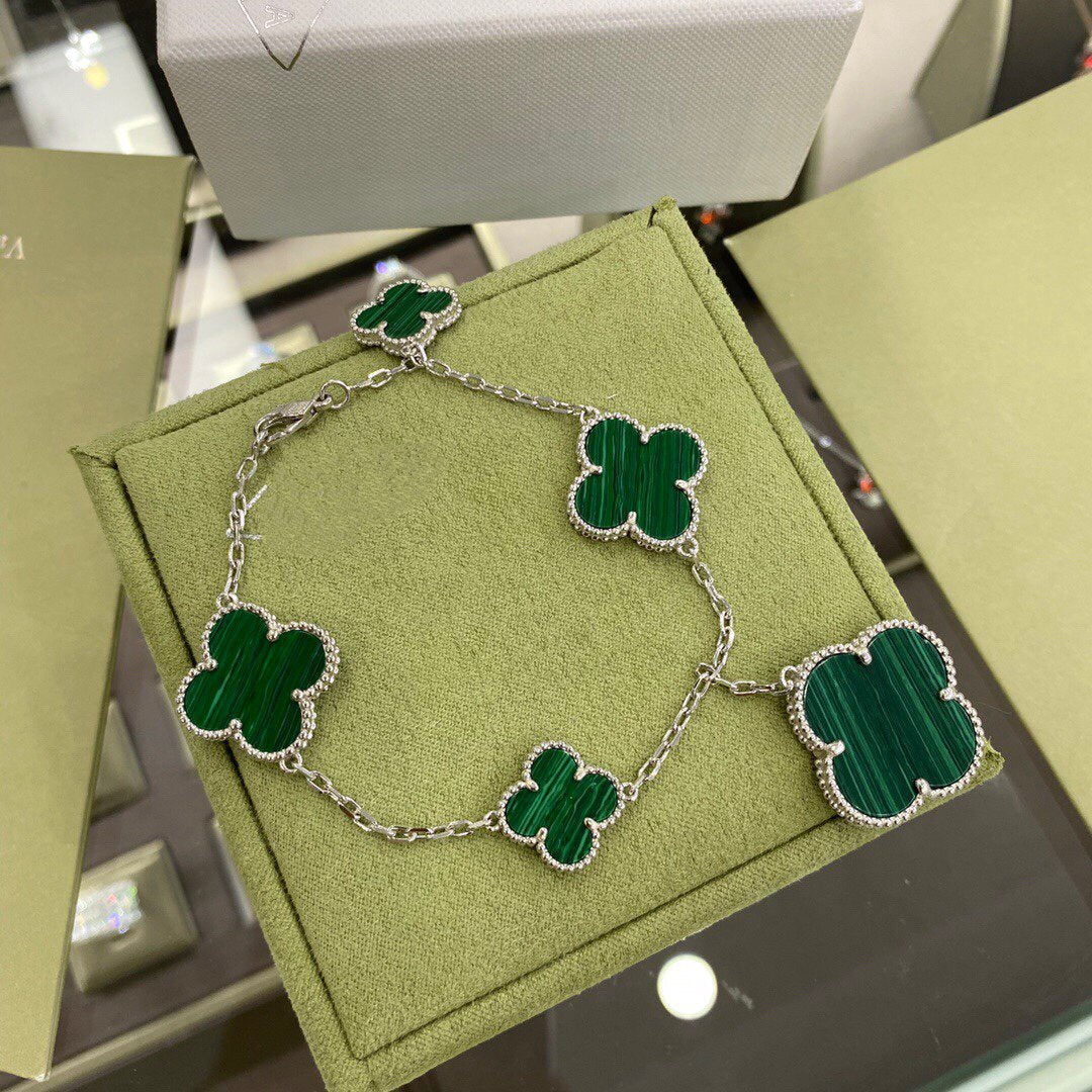 [⭐Novea]CLOVER 5 MOTIFS SIVLER MALACHITE BRACELET