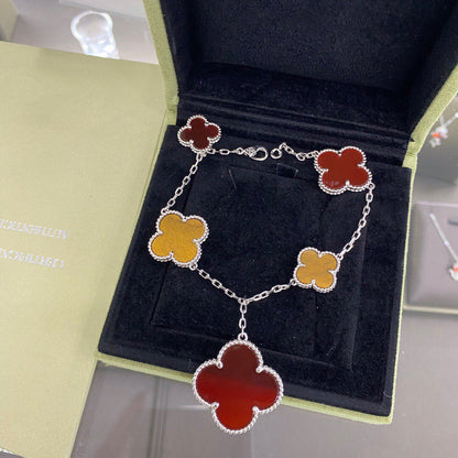 [⭐Novea]CLOVER 5 MOTIFS SIVLER CARNELIAN TIGER EYE BRACELET