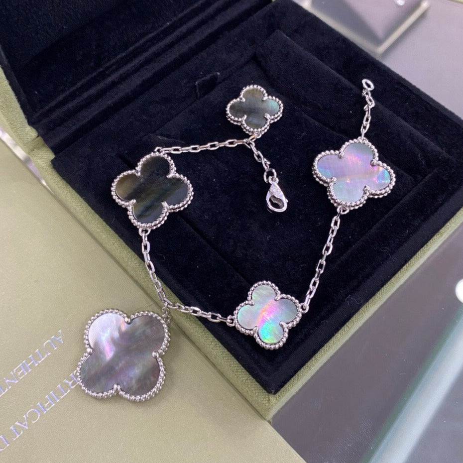 [⭐Novea]CLOVER 5 MOTIFS SIVLER DARK MOP BRACELET