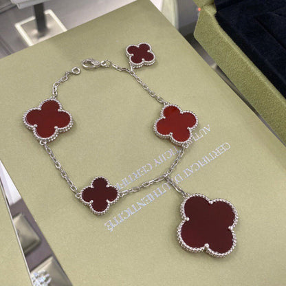 [⭐Novea]CLOVER 5 MOTIFS SIVLER CARNELIAN BRACELET