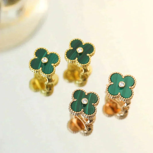 [⭐Novea]CLOVER MEDIUM 1 MOTIFS MALACHITE DIAMOND EARRINGS