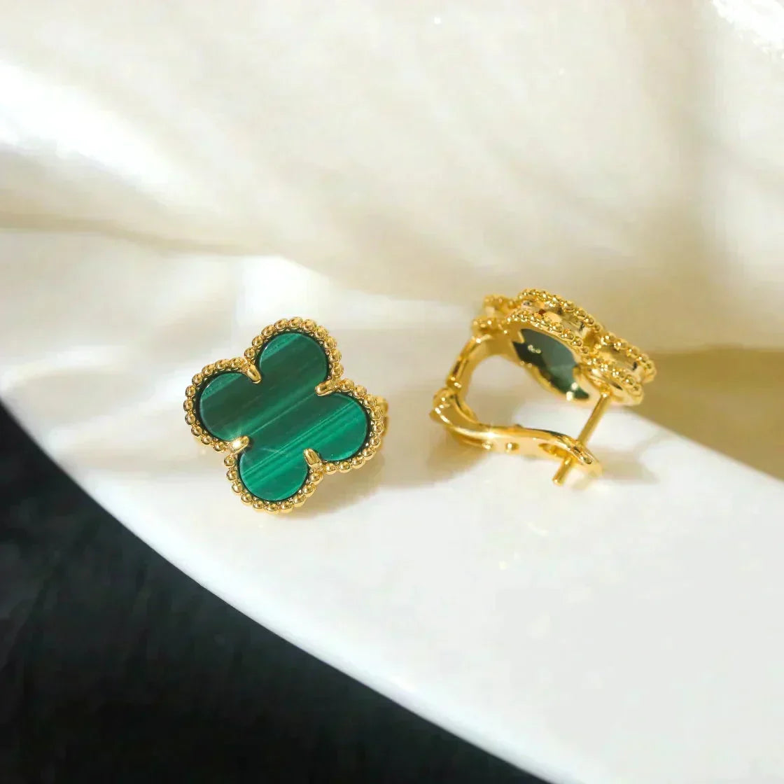 [⭐Novea]CLOVER MEDIUM 1 MOTIFS MALACHITE  EARRINGS
