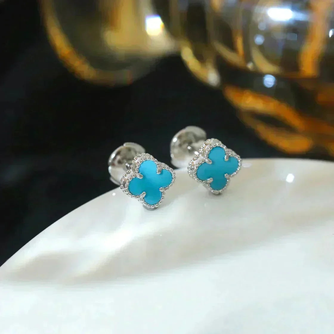 [⭐Novea]CLOVER MINI 9.5MM ONYX STUD EARRINGS SILVER