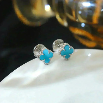 [⭐Novea]CLOVER MINI 9.5MM ONYX STUD EARRINGS SILVER