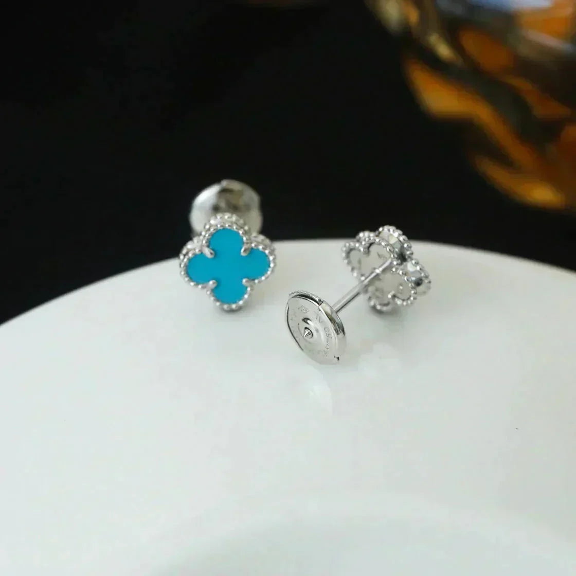 [⭐Novea]CLOVER MINI 9.5MM ONYX STUD EARRINGS SILVER