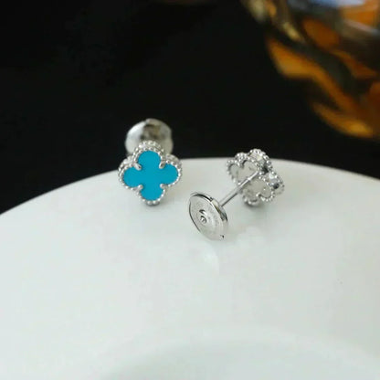 [⭐Novea]CLOVER MINI 9.5MM ONYX STUD EARRINGS SILVER