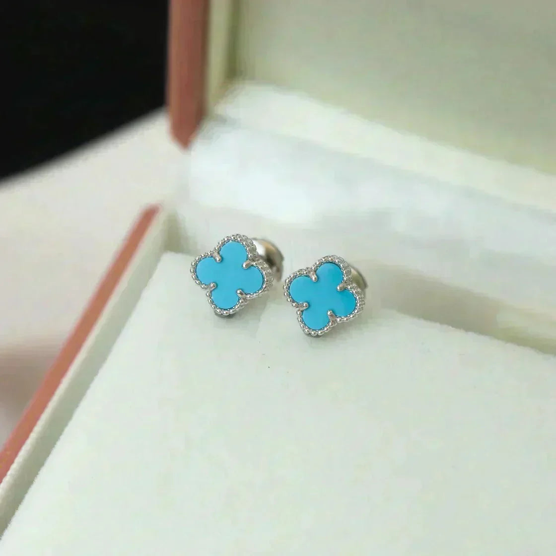 [⭐Novea]CLOVER MINI 9.5MM ONYX STUD EARRINGS SILVER