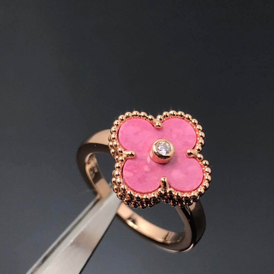 [⭐Novea]CLOVER RHODONITE ROSE GOLD RING