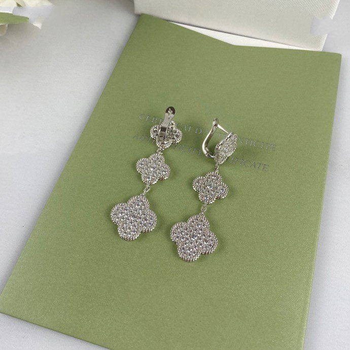 [⭐Novea]CLOVER 3 MOTIF DIAMOND SILVER DROP EARRINGS