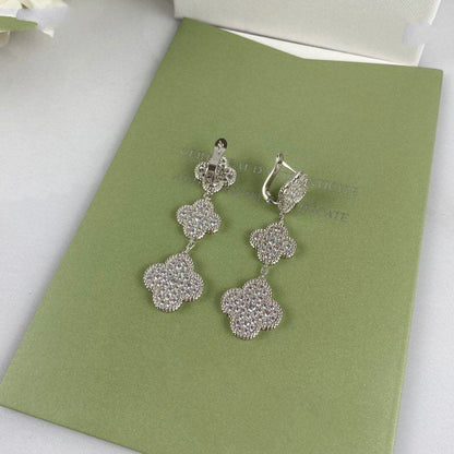 [⭐Novea]CLOVER 3 MOTIF DIAMOND SILVER DROP EARRINGS