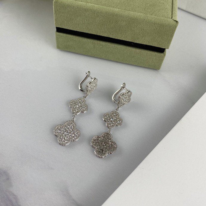 [⭐Novea]CLOVER 3 MOTIF DIAMOND SILVER DROP EARRINGS