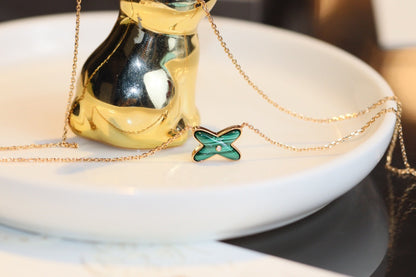 [⭐Novea]JEUX MALACHITE 1 DIAMOND PINK GOLD NECKLACE