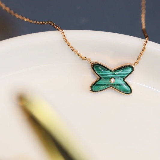 [⭐Novea]JEUX MALACHITE 1 DIAMOND PINK GOLD NECKLACE
