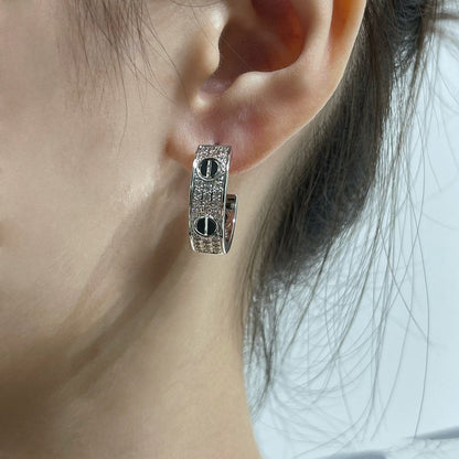 [⭐Novea]LOVE CERAMIC DIAMOND PAVED SILVER EARRINGS