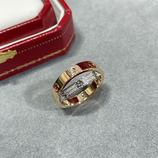 [⭐Novea]LOVE PINK GOLD SILVER DIAMOND DOUBLE RING