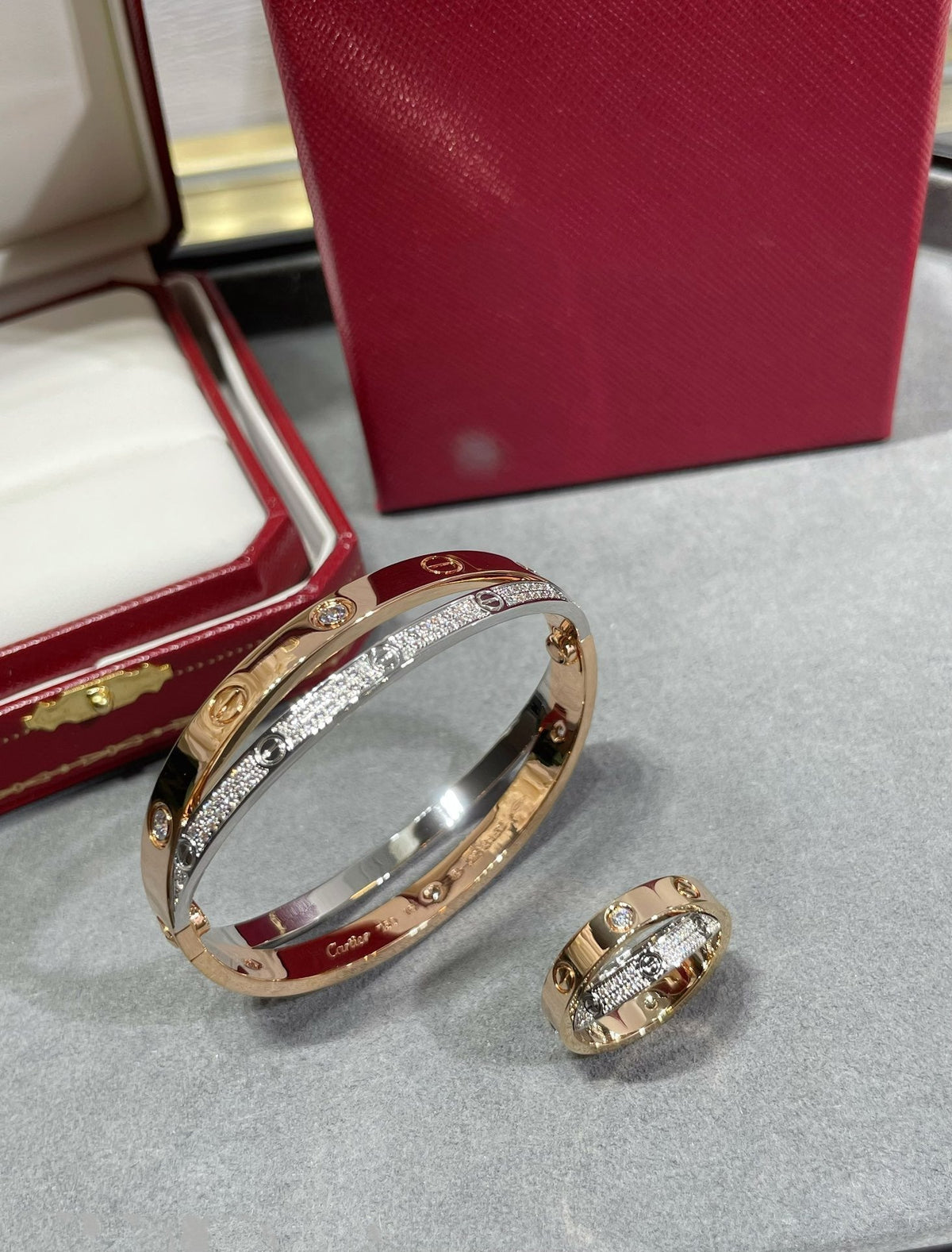 [⭐Novea]LOVE PINK GOLD SILVER DIAMOND DOUBLE RING