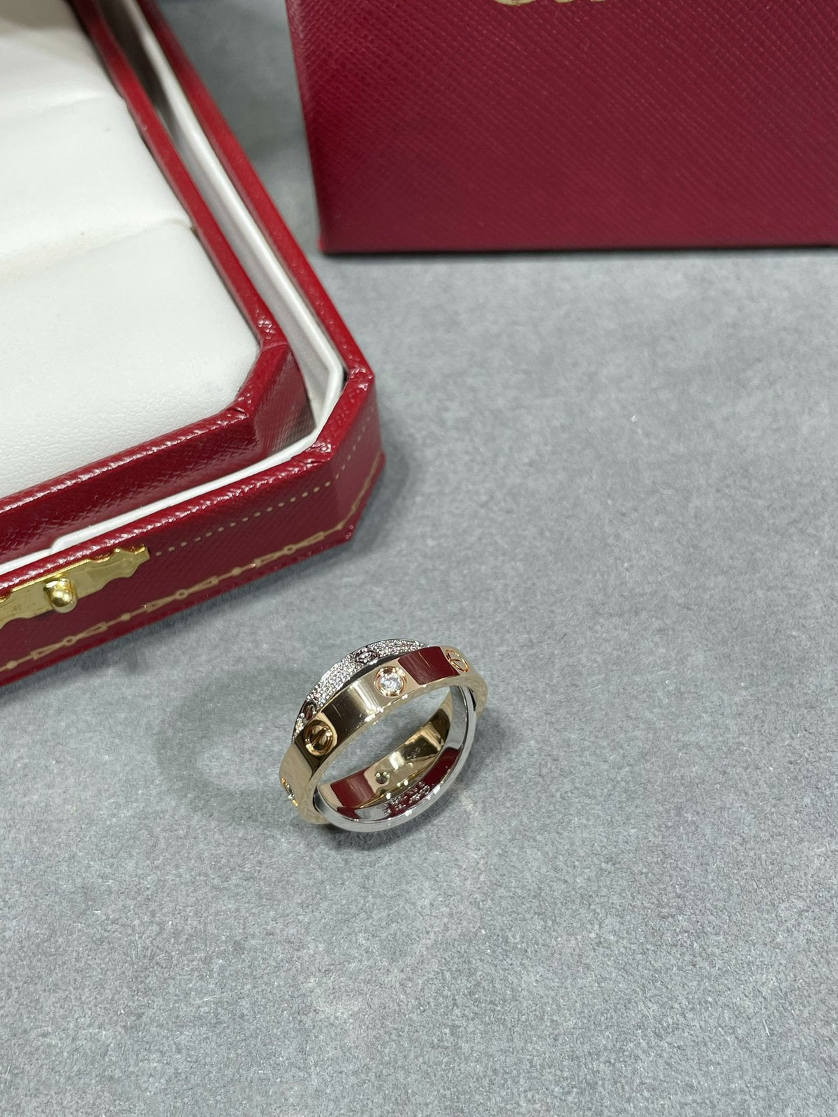 [⭐Novea]LOVE PINK GOLD SILVER DIAMOND DOUBLE RING