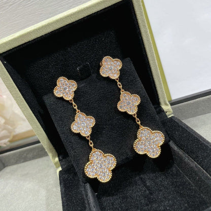 [⭐Novea]CLOVER 3 MOTIFS DIAMOND PAVED ROSE GOLD EARRINGS