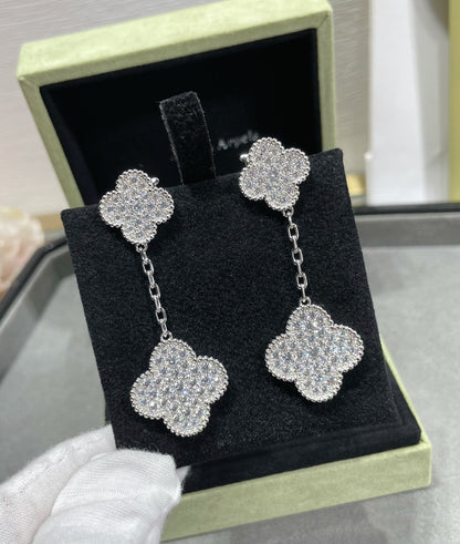 [⭐Novea]CLOVER 2 MOTIFS DIAMOND PAVED SILVER EARRINGS
