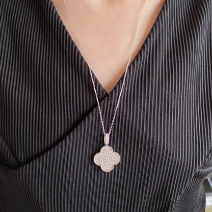 [⭐Novea]CLOVER 25MM LARGE PEDANT DIAMOND PAVED LONG NECKLACE