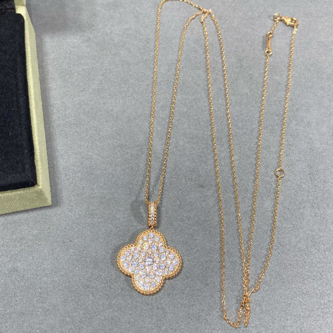[⭐Novea]CLOVER 25MM LARGE PEDANT DIAMOND PAVED LONG NECKLACE
