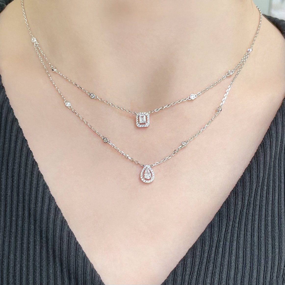 [⭐Novea]MY TWIN 2 ROW DIAMOND NECKLACE