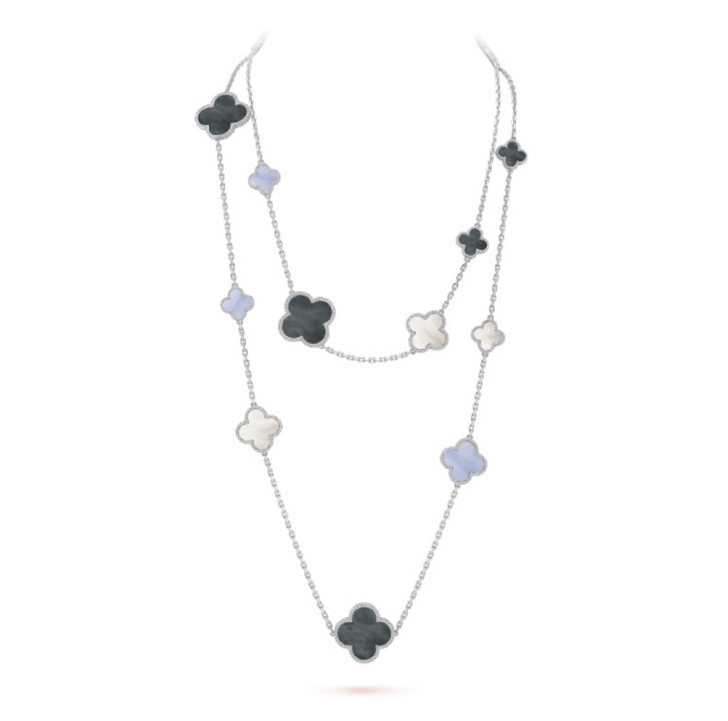 [⭐Novea]CLOVER 16 MOTIF CHALCEDONY MOP SILVER NECKLACE