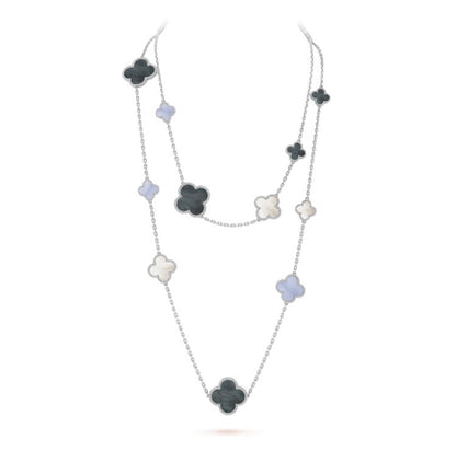 [⭐Novea]CLOVER 16 MOTIF CHALCEDONY MOP SILVER NECKLACE