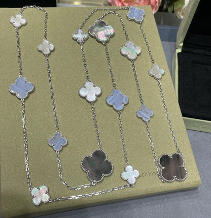 [⭐Novea]CLOVER 16 MOTIF CHALCEDONY MOP SILVER NECKLACE