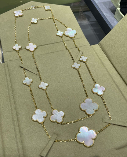 [⭐Novea]CLOVER 16 MOTIF WHITE MOP GOLD NECKLACE