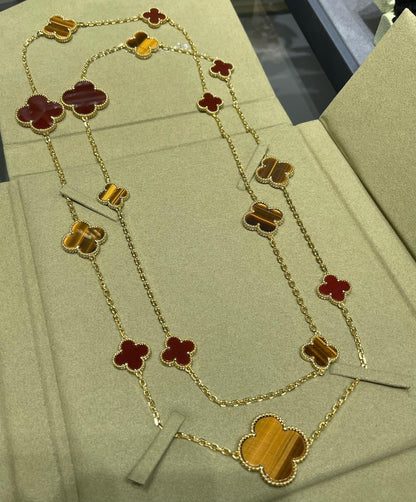 [⭐Novea]CLOVER 16 MOTIF CARNELIAN TIGER EYE ROSE GOLD NECKLACE