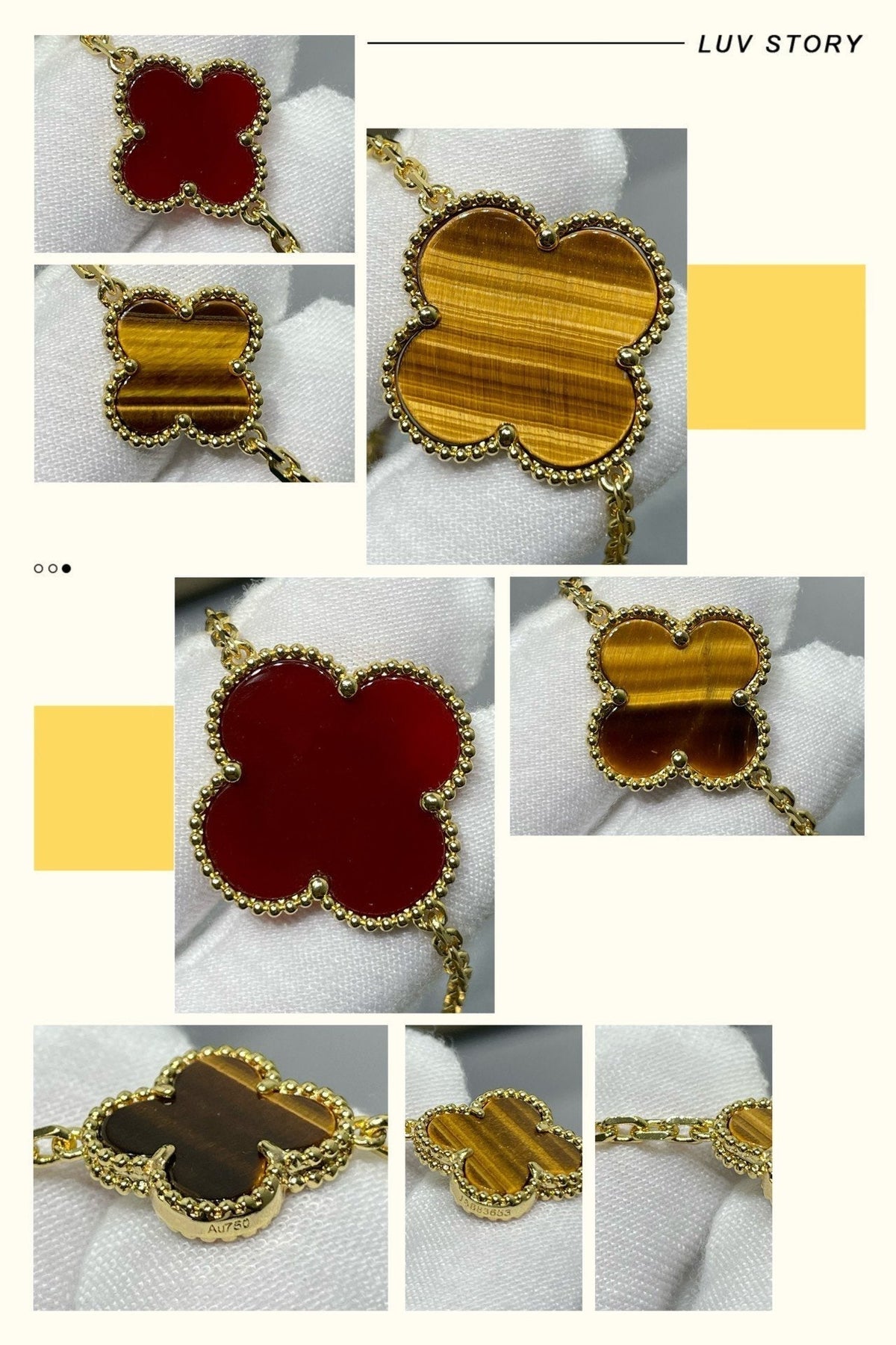[⭐Novea]CLOVER 16 MOTIF CARNELIAN TIGER EYE ROSE GOLD NECKLACE