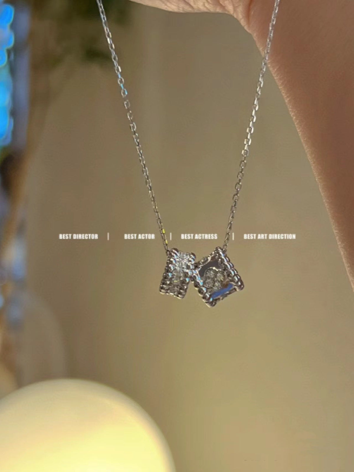 [⭐Novea]PERLEE DOUBLE PENDANT SILVER DIAMOND NECKLACE
