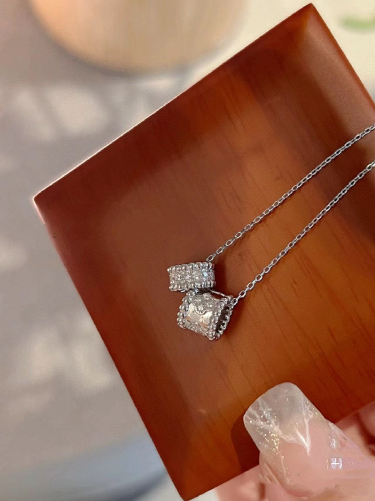 [⭐Novea]PERLEE DOUBLE PENDANT SILVER DIAMOND NECKLACE