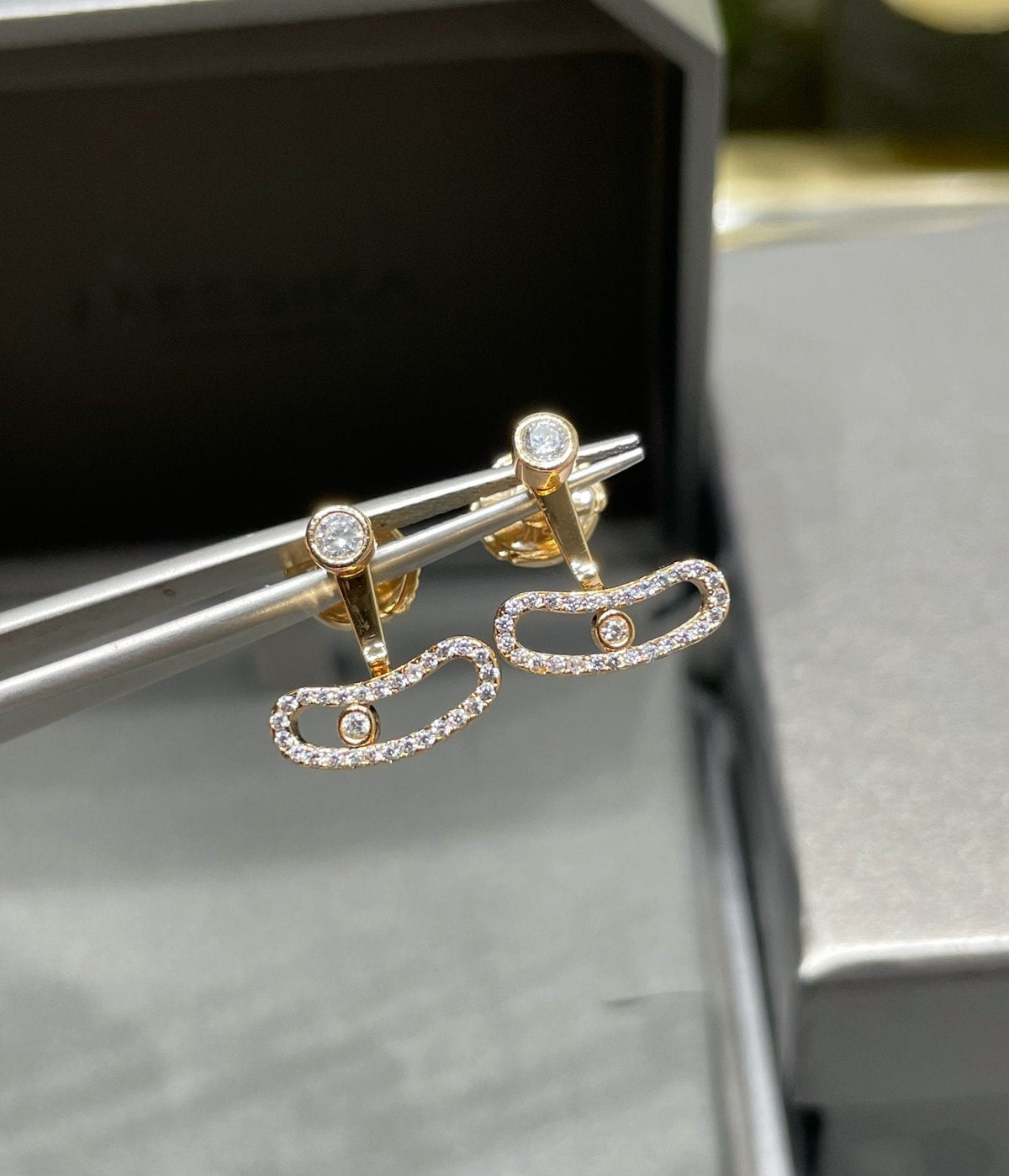 [⭐Novea]MOVE UNO PINK GOLD DIAMOND EARRINGS